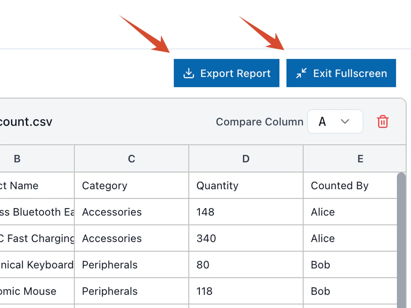 Fullscreen view and export comparison results when comparing two columns in Excel